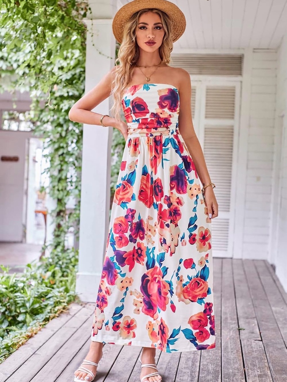 Grace Karin Strapless Floral Maxi Dress 2X